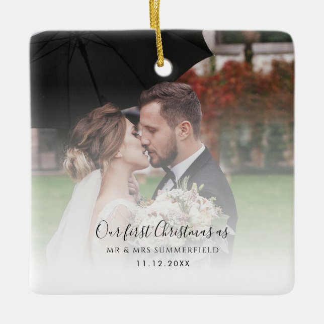 Wedding Photos Couples 1st Christmas as Mr and Mrs Ceramic Ornament (Front)