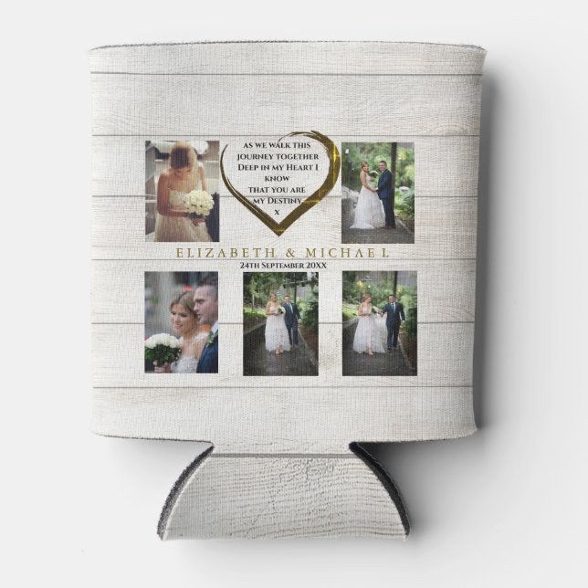 Wedding Photos Rustic Heart Love Quote Can Cooler (Front)