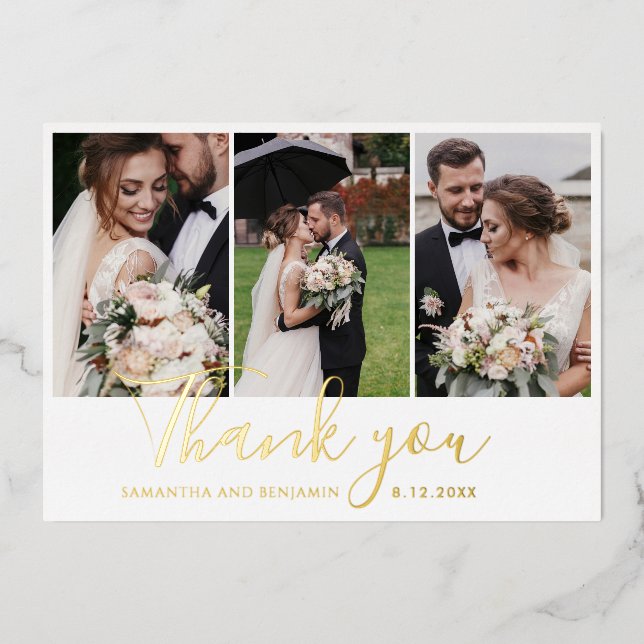 Wedding Photos Script Thank You Gold Foil Card (Front)
