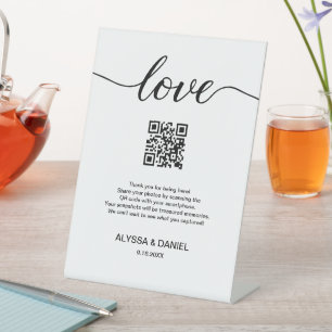 Wedding Photos share QR code Love Script Pedestal Sign