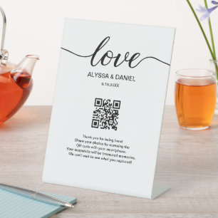 Wedding Photos share QR code Love Script Pedestal Sign