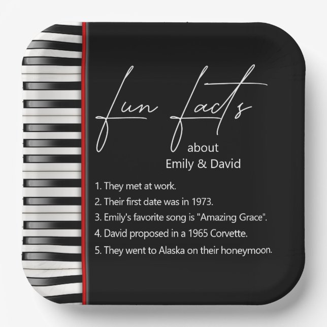 Wedding Piano Keyboard Fun Facts  Paper Plate (Front)