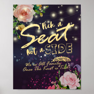 Wedding Pick A Seat Not A Side Floral String Light Poster