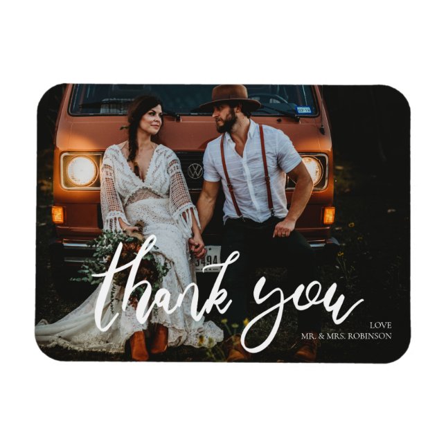 Wedding Picture Chic Modern Handwriting Thank You Magnet (Horizontal)