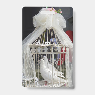 Wedding pigeon waiting for bride badge