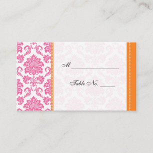 Wedding Pink and Orange Damask Table Place Card