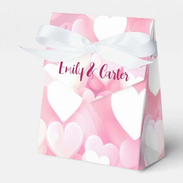 Wedding Pink and White Bokeh Hearts Favor Box (Front Side)
