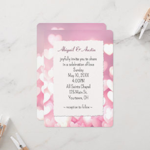 Wedding Pink And White Bokeh Hearts Invitation