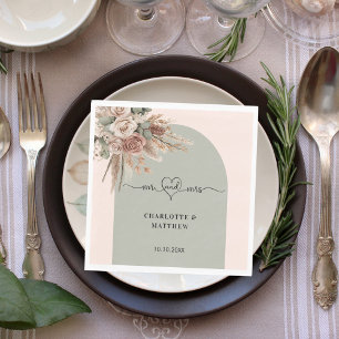 Wedding pink arch sage green mr mrs luncheon napkin
