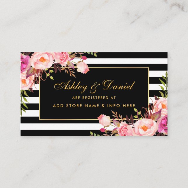 Wedding Pink Blush Gold Black Registry Insert Card (Front)