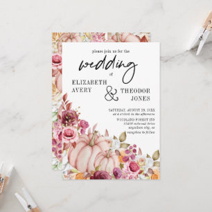 Wedding Pink Burgundy Autumn Pumpkin Floral Invit Invitation
