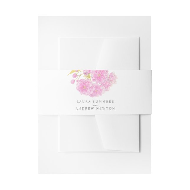 Wedding pink cherry blossom watercolor personalize invitation belly band (Front Example)