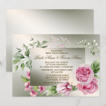 Wedding Pink Floral Frame Watercolor Shiny Bronze