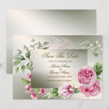 Wedding Pink Floral Frame Watercolor Shiny Bronze