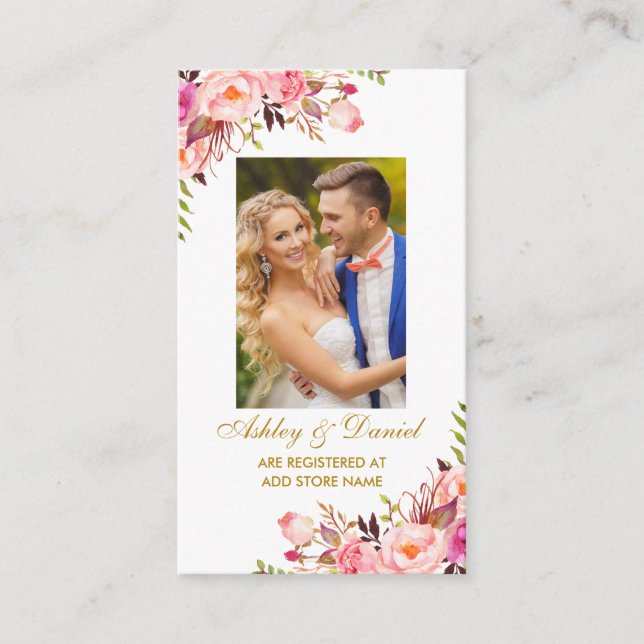Wedding Pink Floral Photo Registry Insert Card (Front)