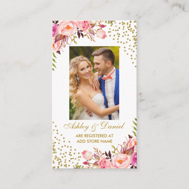 Wedding Pink Floral Photo Registry Insert Card G (Front)