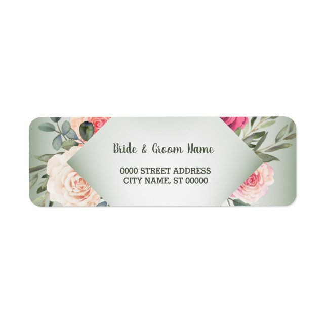 Wedding Pink Floral Rustic Green Return Address (Front)