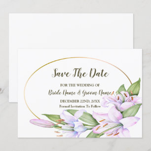 Wedding Pink Lily Flowers Golden Frame Beautiful Save The Date