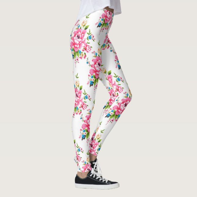 Wedding Pink Peony bunch of flowers pattern Leggings (Right)