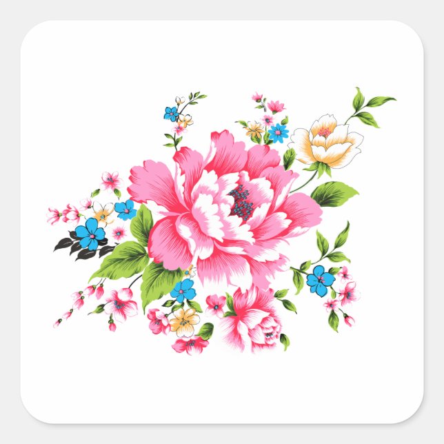 Wedding Pink Peony bunch of flowers Square Sticker (Front)