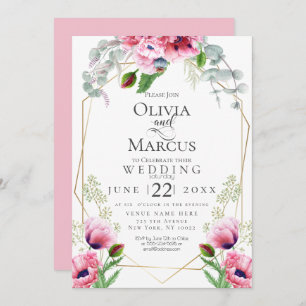 WEDDING Pink Poppies and Foliage Invitation