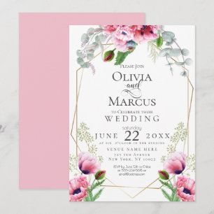 WEDDING Pink Poppies and Foliage Invitation