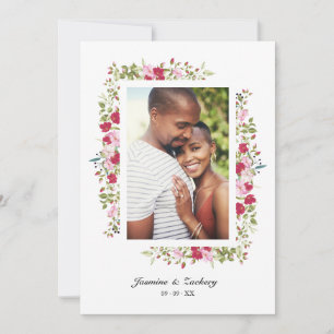 Wedding Pink & Red Shades Flowers & Branches Photo Invitation