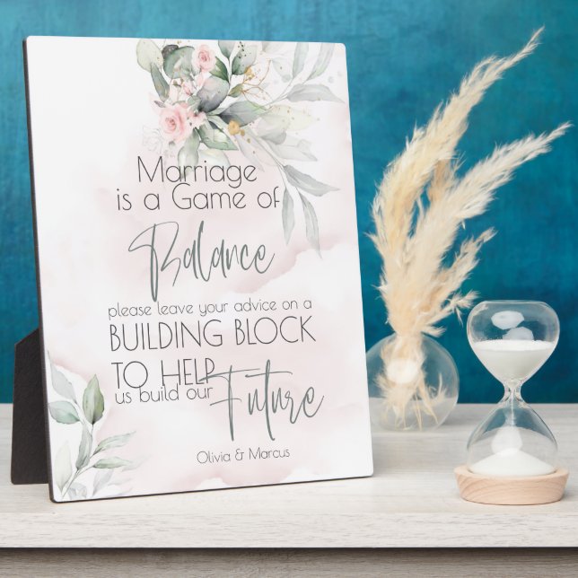 Wedding | Pink Rose and Pale Green Foliage  Plaque (Side)