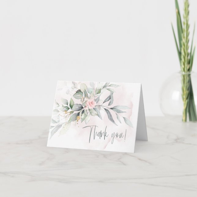 Wedding | Pink Rose Eucalyptus Foliage Thank You (Front)