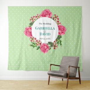 Wedding Pink Rose Red White Petunia Polka Dots Tapestry