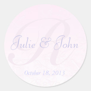 Wedding Pink Silk Damask Flowers Monogram Sticker