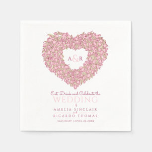 Wedding pink tulip heart bouquet ink drawing napkin