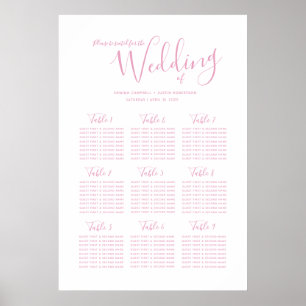 Wedding pink white simple script text table plan poster