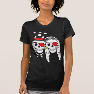 Wedding Pirate Skulls Black on Dark T-Shirt