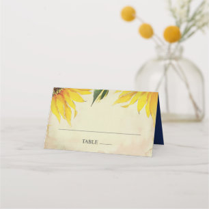 Wedding Place Card, Escort Card, Sunflower & Blue Place Card