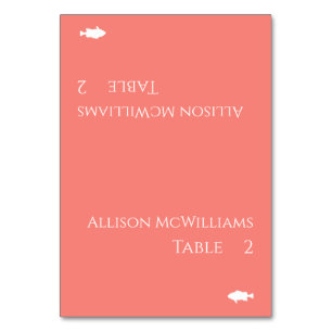 Wedding Place card-Fish Icon-Pink Coral Table Number