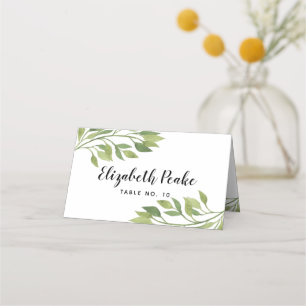wedding place card greenery green leaf table card