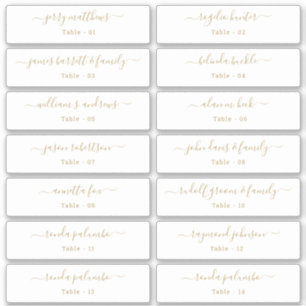 Wedding Place Card Guest Names Table Number Gold