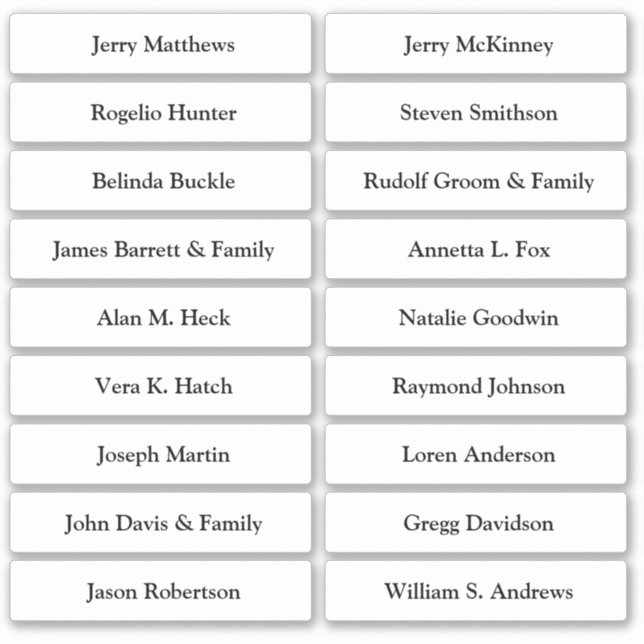 Wedding Place Card Guest Names Table Number  Stick (Front)