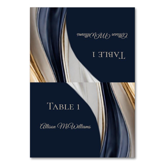 Wedding Place cards-Blue White Gold- Table Number (Front)