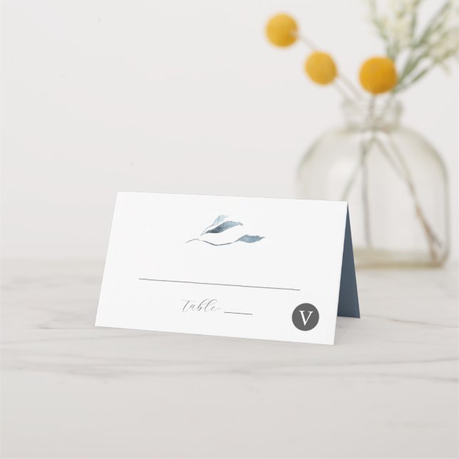 Wedding Place Cards Dusty Blue Botanicals (Front)