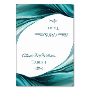 Wedding Place cards-Fish Icon-Emerald Green- Table Number