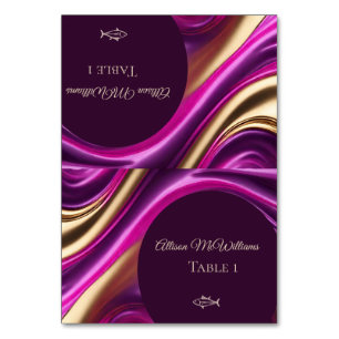 Wedding Place cards-Fish Icon-Purple and Gold Table Number