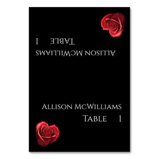 Wedding Place cards--Heart Shaped Red Rose Table Number (Front)