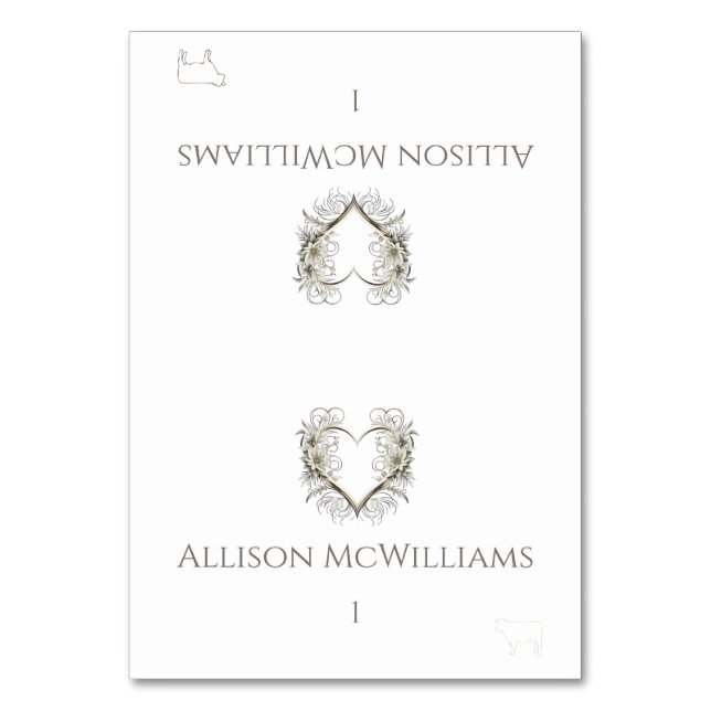 Wedding Place cards-Meat Icon-Flowers Table Number (Front)