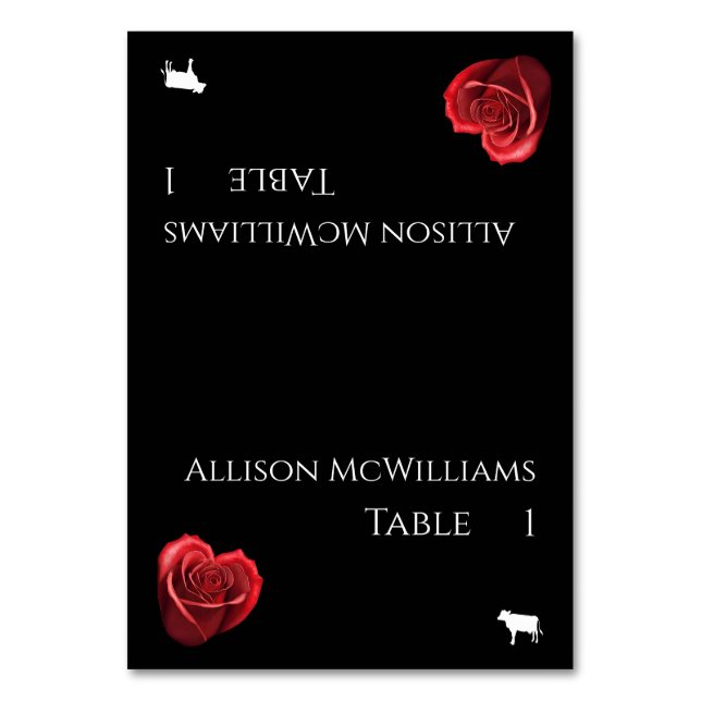 Wedding Place cards-Meat Icon-Heart Shaped Red Ros Table Number (Front)