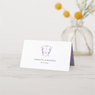 Wedding Place Cards Monogram Crest Lilac