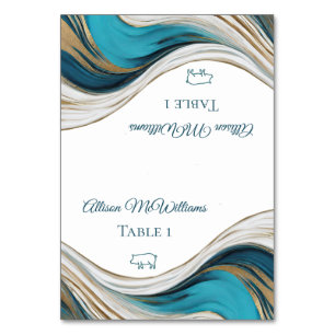 Wedding Place cards-Pork Icon-Blue and Gold- Table Number