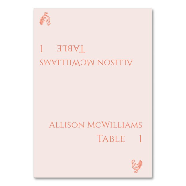 Wedding Place cards-Poultry Icon-Blush Table Number (Front)