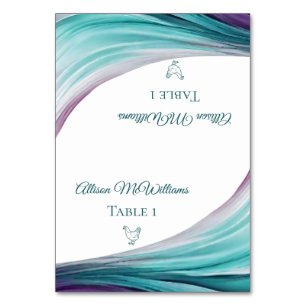 Wedding Place cards-Poultry Icon-Purple and Teal- Table Number